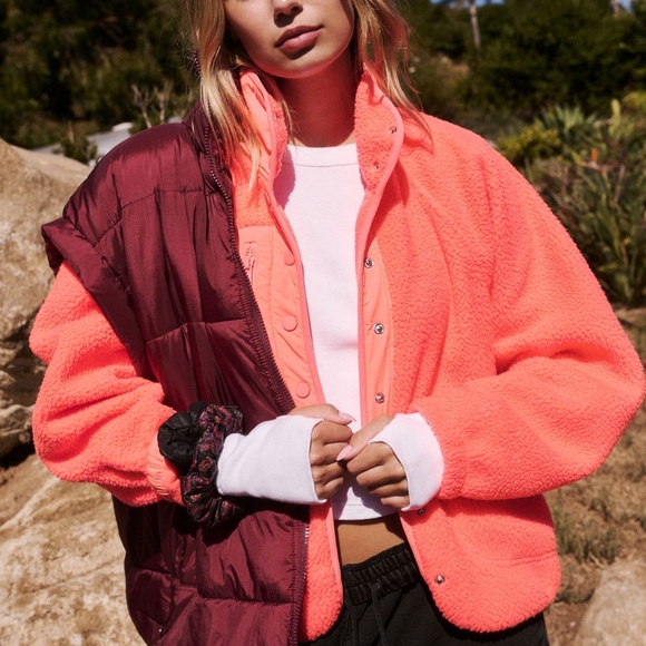 Free People Hit The Slopes Jacket Neon Coral - Picture 4 of 9